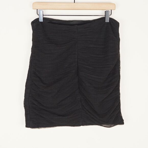 BCBGMaxAzria Mushroom Pleated Mesh Textured Black Pencil Mini Skirt Womens L - Picture 2 of 9